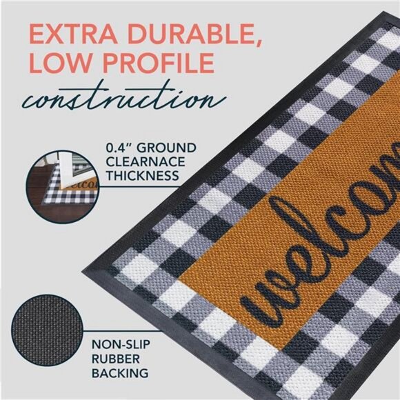 Welcome Mat Doormat Door Mat Rubber Backing 30'' x17'' Checkered - Picture 4 of 8